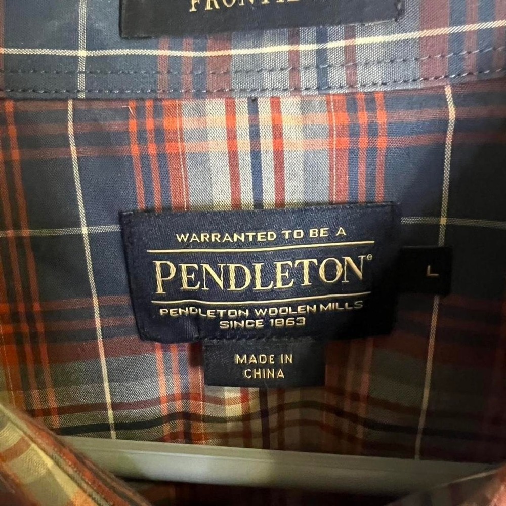 Pendleton Frontier Mens Blue Orange Plaid Western Snap Long Sleeve Shirt Large - Picture 3 of 5